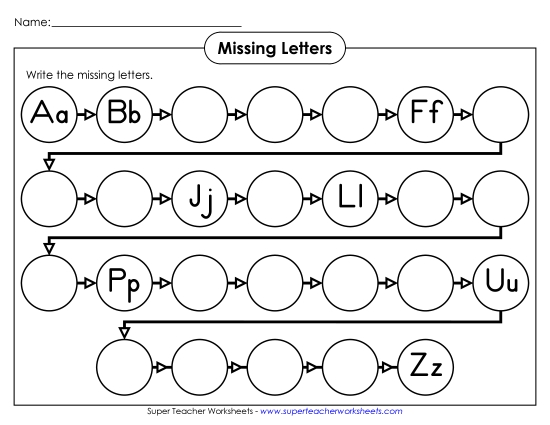 Missing Letters - Alphabet Line (Upper and Lower Case) (Printable PDF Worksheet)