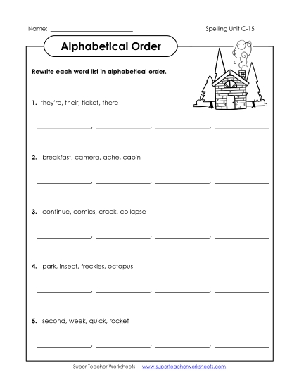 Alphabetical Order - Alphabetical Order (C-15) (Printable PDF Worksheet)