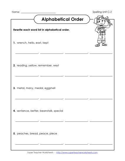 ABC Order - Alphabetical Order (C-2) (Printable PDF Worksheet)