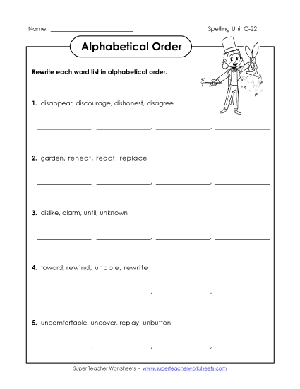 Alphabetical Order - Alphabetical Order (C-22) (Printable PDF Worksheet)