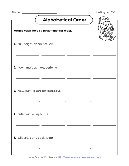 ABC Order - Alphabetical Order (C-5) (Printable PDF Worksheet)