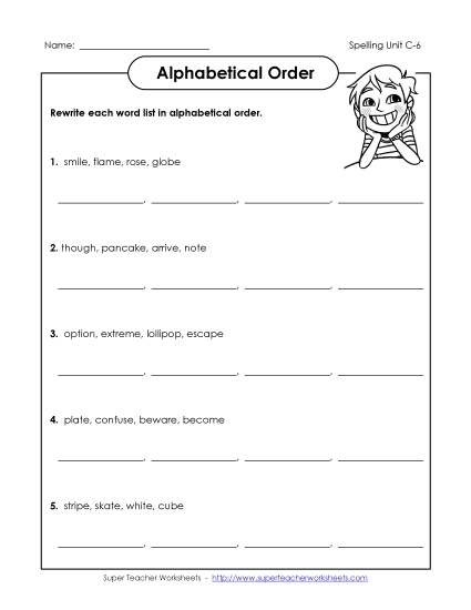 Alphabetical Order - Alphabetical Order (C-6) (Printable PDF Worksheet)