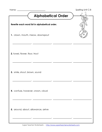 Alphabetical Order - Alphabetical Order (C-8) (Printable PDF Worksheet)