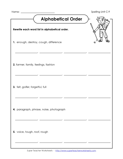 Alphabetical Order - Alphabetical Order (C-9) (Printable PDF Worksheet)