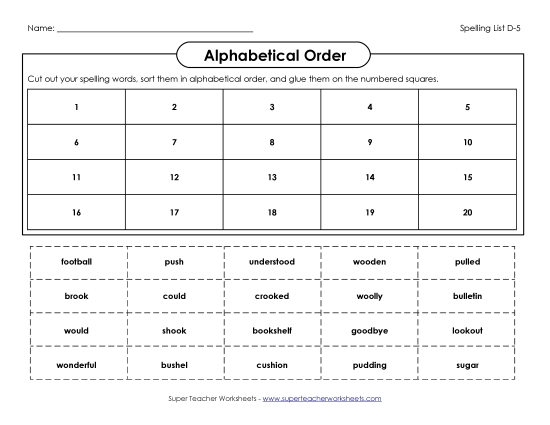 ABC Order - Alphabetical Order: Cut & Glue (D-5) (Printable PDF Worksheet)