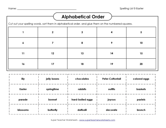 Alphabetical Order - Alphabetical Order Cut-Glue (Easter) (Printable PDF Worksheet)