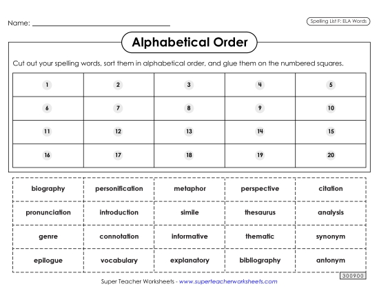 Alphabetical Order - Alphabetical Order: Cut-Glue (ELA) (Printable PDF Worksheet)