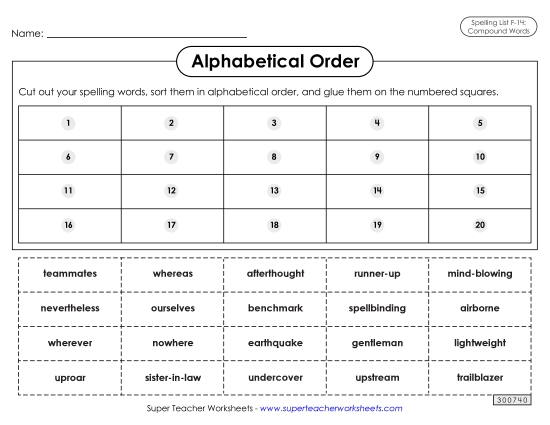 Alphabetical Order - Alphabetical Order: Cut-Glue (F-14) (Printable PDF Worksheet)