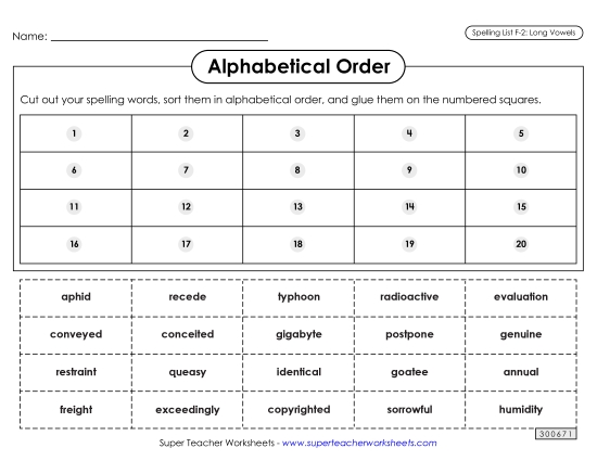 Alphabetical Order - Alphabetical Order: Cut-Glue (F-2) (Printable PDF Worksheet)