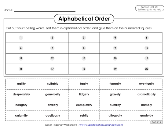 Alphabetical Order - Alphabetical Order: Cut-Glue (F-25) (Printable PDF Worksheet)