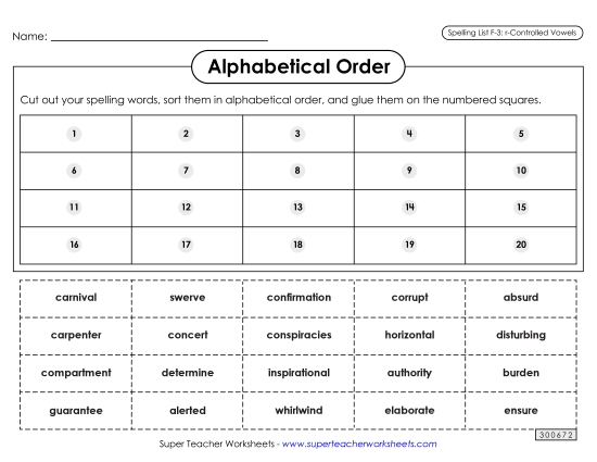 Alphabetical Order - Alphabetical Order: Cut-Glue (F-3) (Printable PDF Worksheet)