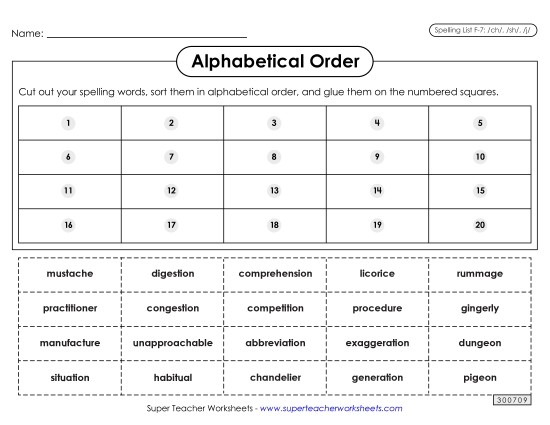 Alphabetical Order - Alphabetical Order: Cut-Glue (F-7) (Printable PDF Worksheet)