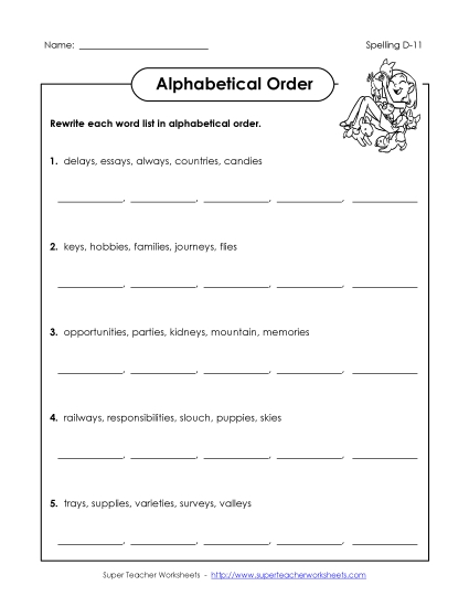 Alphabetical Order - Alphabetical Order (D-11) (Printable PDF Worksheet)