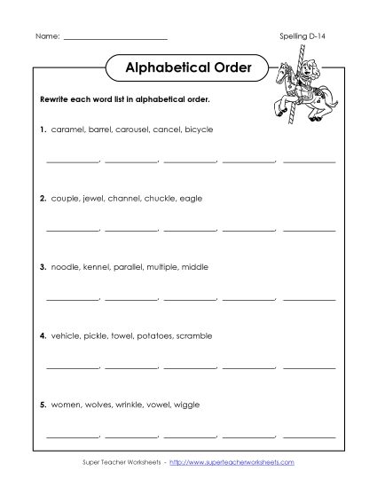 Alphabetical Order - Alphabetical Order (D-14) (Printable PDF Worksheet)