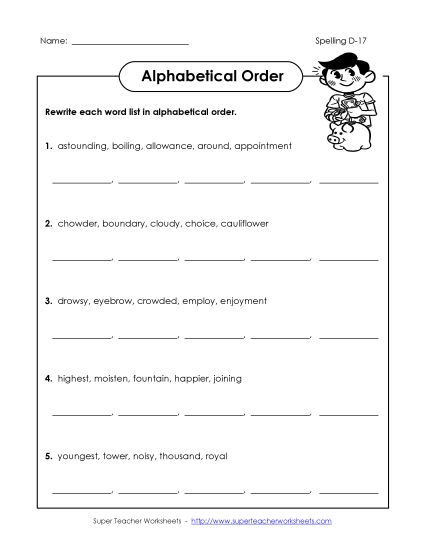 Alphabetical Order - Alphabetical Order (D-17) (Printable PDF Worksheet)