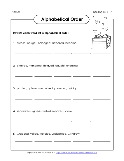 Alphabetical Order - Alphabetical Order (E-17) (Printable PDF Worksheet)
