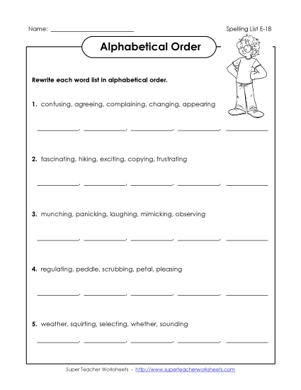 Alphabetical Order - Alphabetical Order (E-18) (Printable PDF Worksheet)