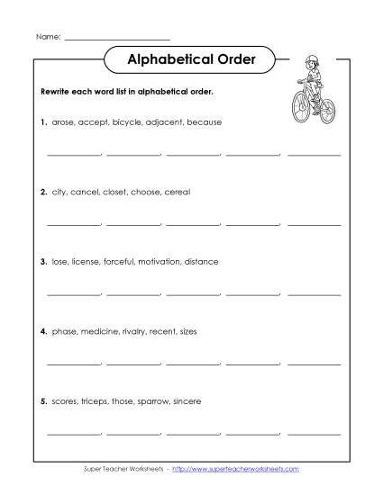 Alphabetical Order - Alphabetical Order (E-6) (Printable PDF Worksheet)
