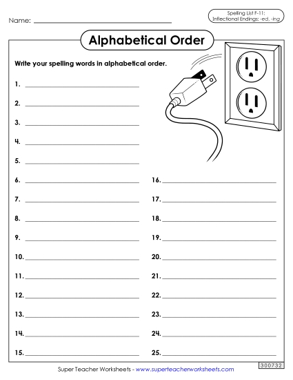 Alphabetical Order - Alphabetical Order: Whole List (F-11) (Printable PDF Worksheet)