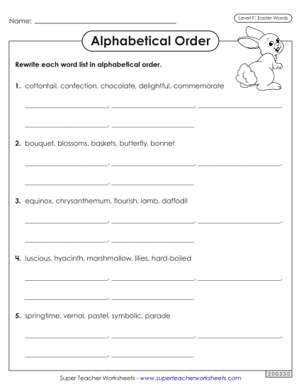 Alphabetical Order - Alphabetical Order Worksheet (Easter)  (Printable PDF Worksheet)