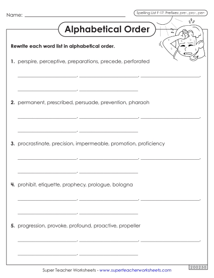 Alphabetical Order - Alphabetical Order Worksheet (F-17) (Printable PDF Worksheet)