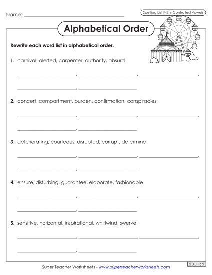 Alphabetical Order - Alphabetical Order Worksheet (F-3)  (Printable PDF Worksheet)