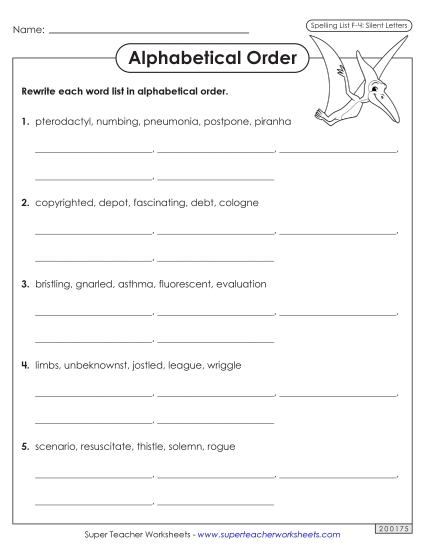 Alphabetical Order - Alphabetical Order Worksheet (F-4) (Printable PDF Worksheet)