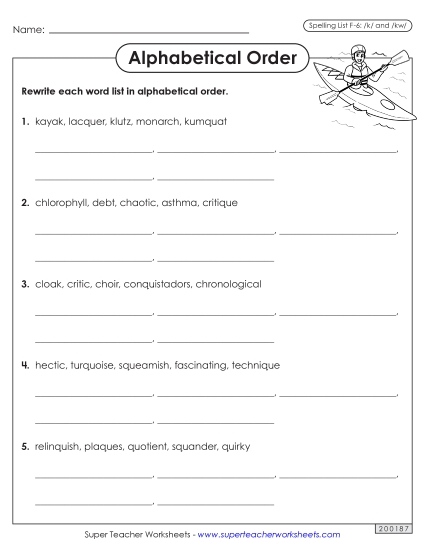 Alphabetical Order - Alphabetical Order Worksheet (F-6) (Printable PDF Worksheet)