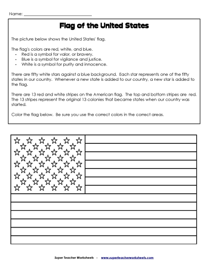 American Flag - American Flag (Read & Color) (Printable PDF Worksheet)