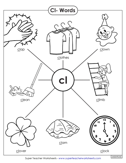 Worksheets - Anchor Chart (Cl- Words) (Printable PDF Worksheet)
