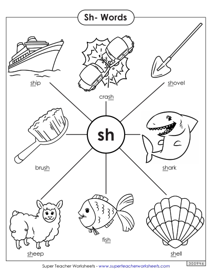 Worksheets - Anchor Chart (Sh- Words) (Printable PDF Worksheet)