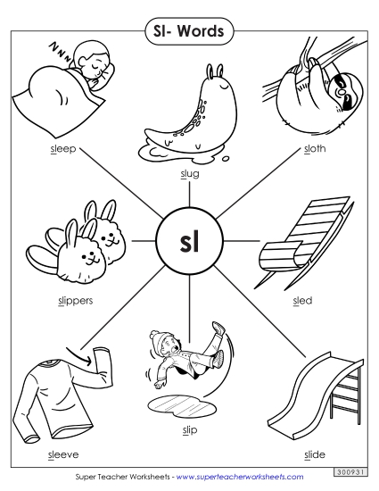 Worksheets - Anchor Chart (Sl- Words) (Printable PDF Worksheet)