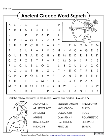 Worksheets - Ancient Greece Word Search (Printable PDF Worksheet)