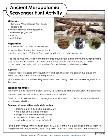 Ancient Mesopotamia Scavenger Hunt  (Printable PDF Worksheet)