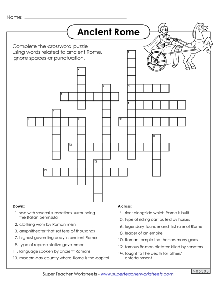 Worksheets - Ancient Rome Crossword Puzzle (Printable PDF Worksheet)