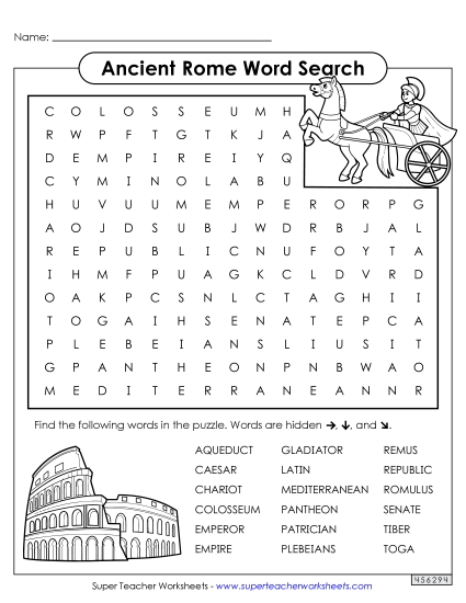 Worksheets - Ancient Rome Word Search (Printable PDF Worksheet)