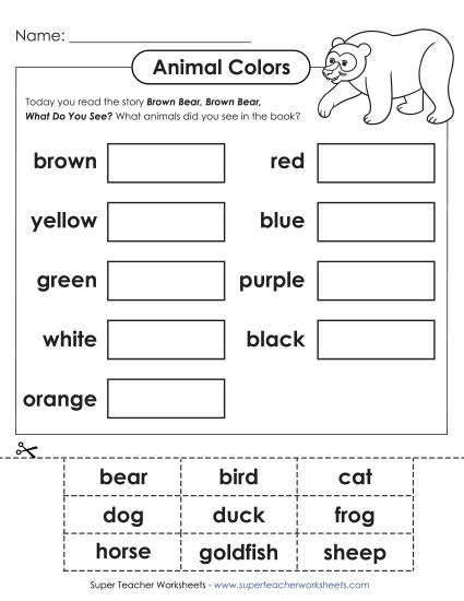 Cut-and-Glue Activities - Animal & Color Match (Printable PDF Worksheet)