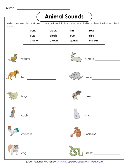 Other - Animal Sound Verbs (Printable PDF Worksheet)