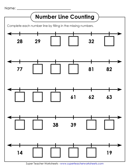 Counting Number Lines - Another Counting (2-Digit) (Printable PDF Worksheet)