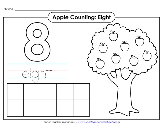 Number Eight - Apple Counting Mat: Eight (Printable PDF Worksheet)