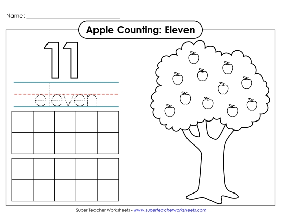 Number Eleven - Apple Counting Mat: Eleven (Printable PDF Worksheet)