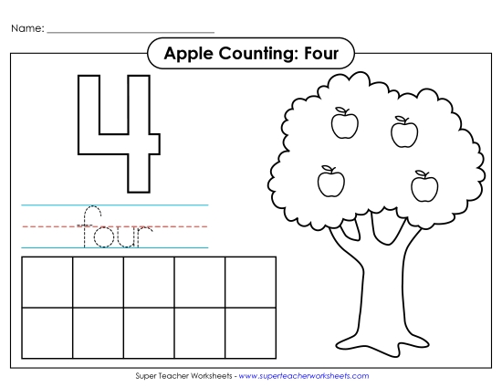Number Four - Apple Counting Mat: Four (Printable PDF Worksheet)