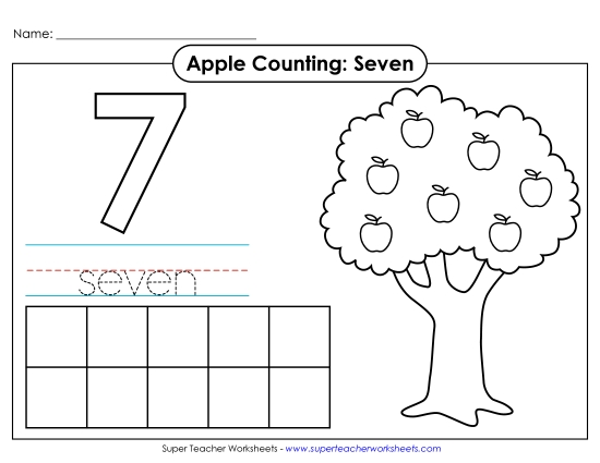 Number Seven - Apple Counting Mat: Seven (Printable PDF Worksheet)