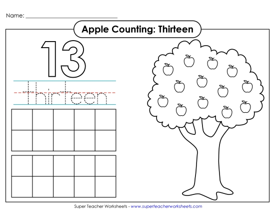 Number Thirteen - Apple Counting Mat: Thirteen (Printable PDF Worksheet)