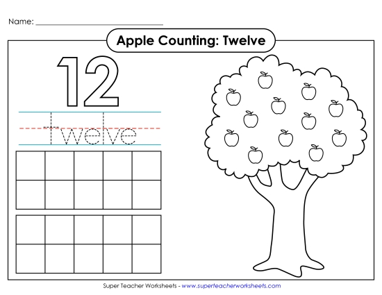 Number Twelve - Apple Counting Mat: Twelve (Printable PDF Worksheet)