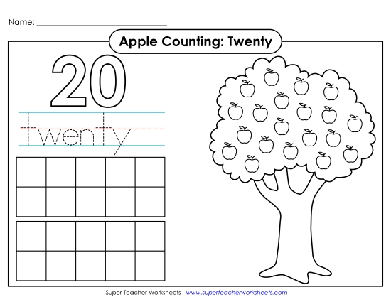 Number Twenty - Apple Counting Mat: Twenty (Printable PDF Worksheet)