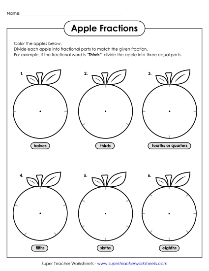 Math - Apple Fractions (Printable PDF Worksheet)