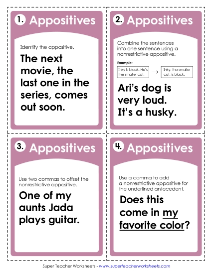 Task Cards - Appositives Task Cards (Printable PDF Worksheet)
