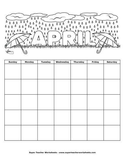 Blank Calendars for Kids - April Calendar (Printable PDF Worksheet)