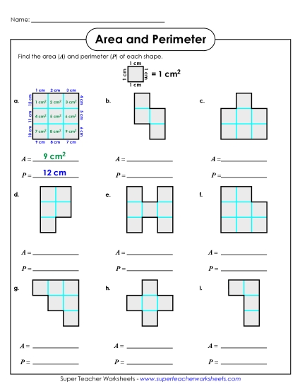 Perimeter & Area Mixed - Area & Perimeter (Basic) (Printable PDF Worksheet)